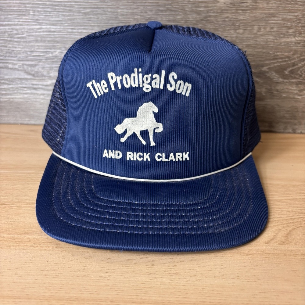 Vintage The Prodigal Son And Rick Clark Hat Cap Snap Back Navy Trucker Mesh Rope